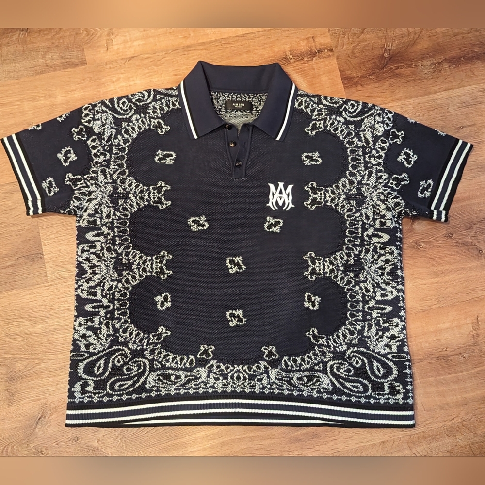 Amiri Bandana/Paisley Blue Knitted Short-Sleeved Shirt - XXL